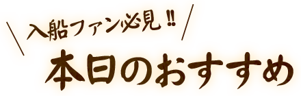 入船ファン必見!!本日のおすすめ